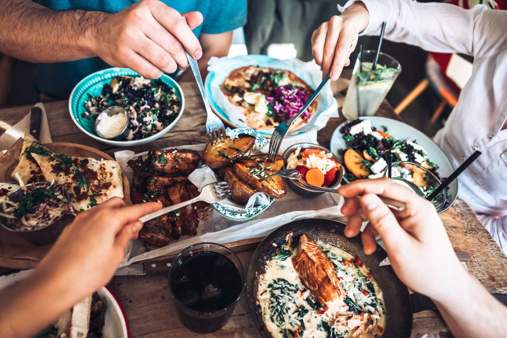 Enjoying lunch with friends