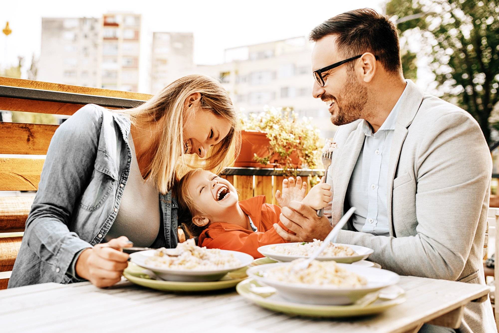 Family enjoying restaurant